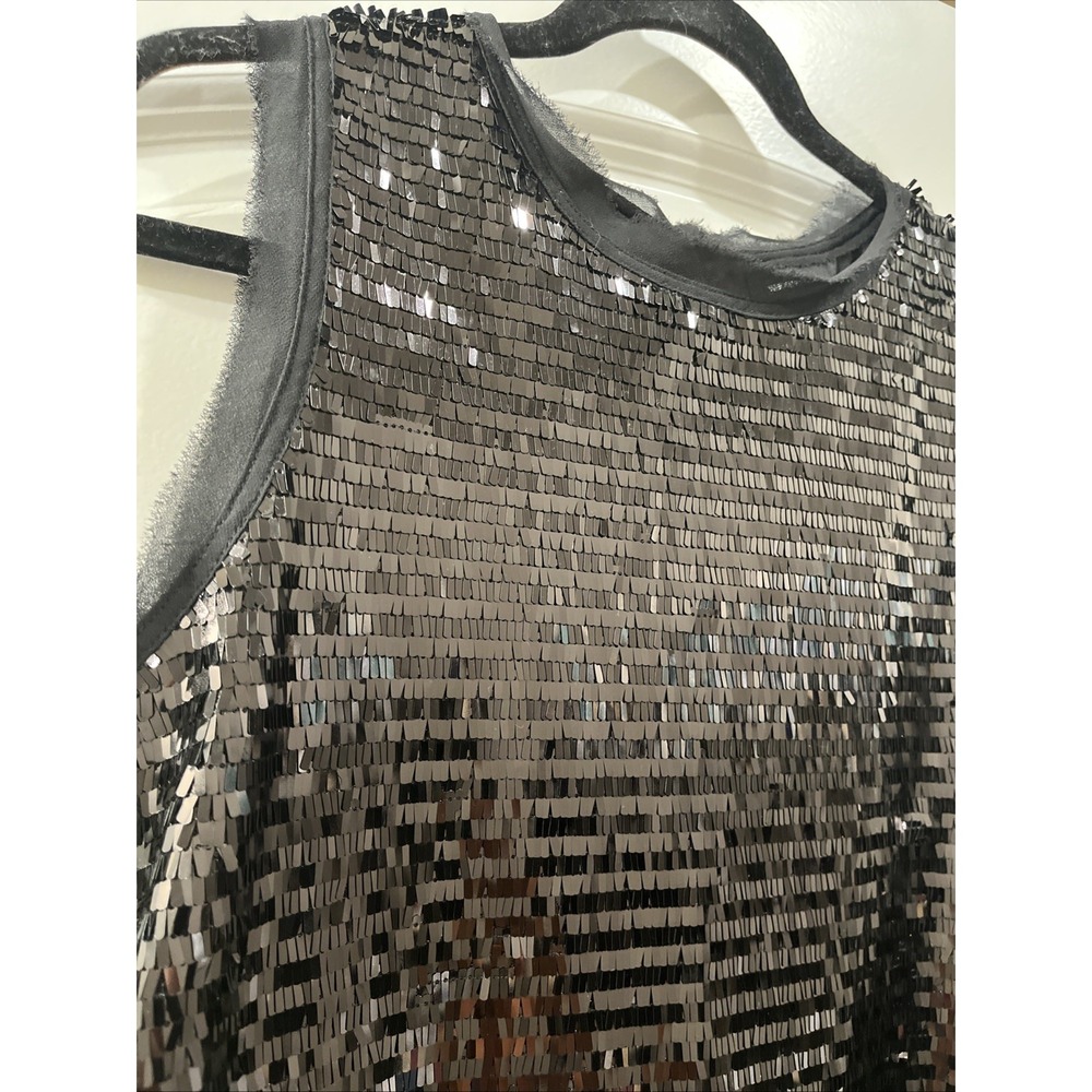 WHO WHAT WEAR Women's Black Sequin Crew Neck Sleeveless Pullover Tank Top M - Picture 2 of 12